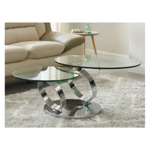 Marque Generique Table Basse Avec Plateaux Pivotants JOLINE – Verre Trempé & Métal 9