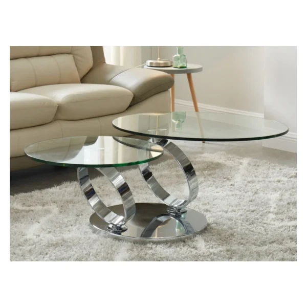 Marque Generique Table Basse Avec Plateaux Pivotants JOLINE – Verre Trempé & Métal 3