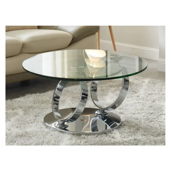 Marque Generique Table Basse Avec Plateaux Pivotants JOLINE – Verre Trempé & Métal 4