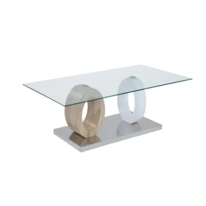 Marque Generique Table Basse AYANE – Verre Trempé Et MDF – Chêne & Blanc 11