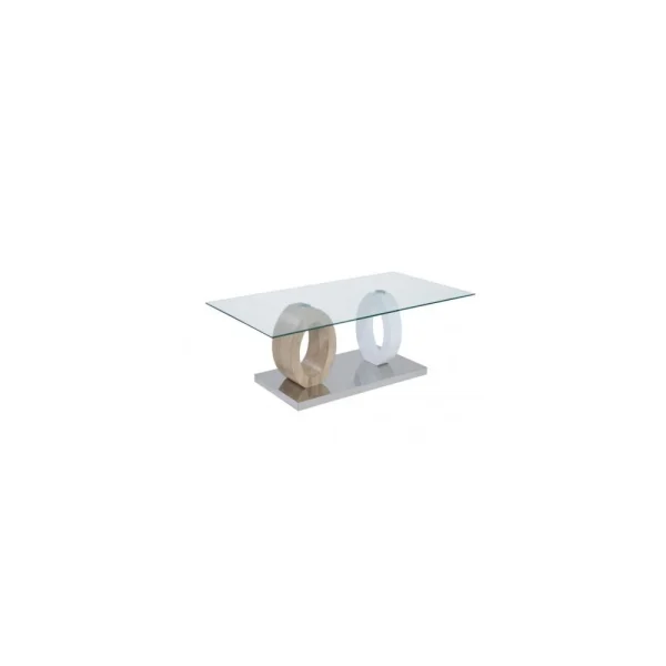 Marque Generique Table Basse AYANE – Verre Trempé Et MDF – Chêne & Blanc 1