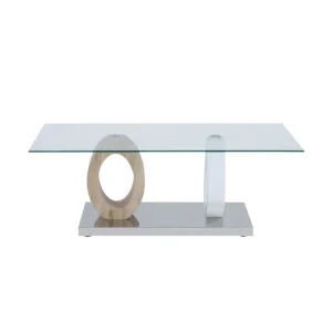 Marque Generique Table Basse AYANE – Verre Trempé Et MDF – Chêne & Blanc 9