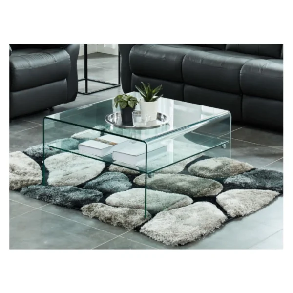 Marque Generique Table Basse Carrée STILEOS – Double Plateau – Verre Trempé 3