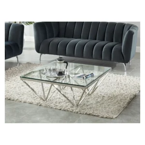 Marque Generique Table Basse MELKIOR – Verre Trempé & Acier Inoxydable 11