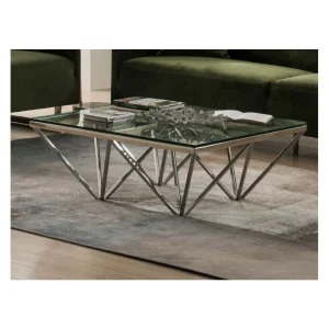 Marque Generique Table Basse MELKIOR – Verre Trempé & Acier Inoxydable 9