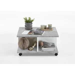 3S. X Home Table Basse A Roulettes Gris Béton Blanc Brillant GROOVE 7