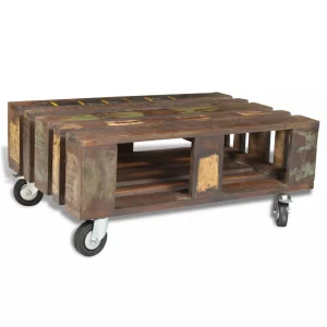 SANS MARQUE Table Basse Avec 4 Roulettes Bois Recyclé – Brun 9