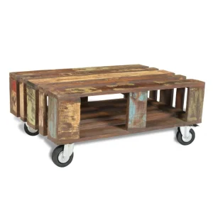 SANS MARQUE Table Basse Avec 4 Roulettes Bois Recyclé – Brun 11