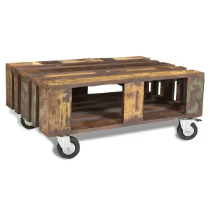 SANS MARQUE Table Basse Avec 4 Roulettes Bois Recyclé – Brun 13