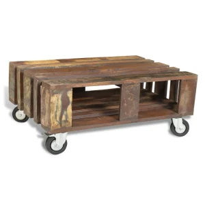 SANS MARQUE Table Basse Avec 4 Roulettes Bois Recyclé – Brun 15