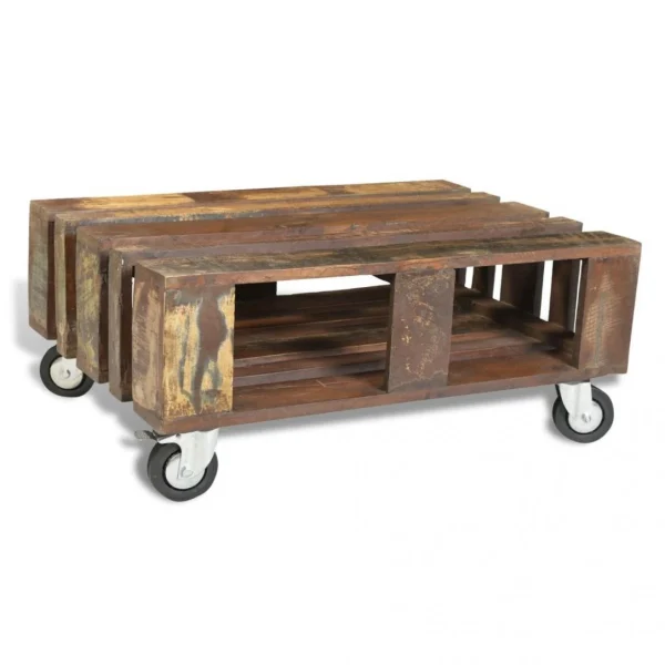 SANS MARQUE Table Basse Avec 4 Roulettes Bois Recyclé – Brun 6