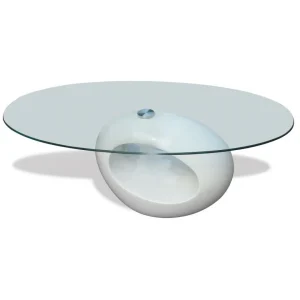 SANS MARQUE Table Basse Avec Dessus De Table En Verre Ovale Blanc Brillant – 24031… 9