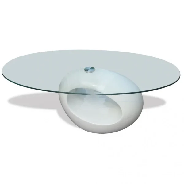 SANS MARQUE Table Basse Avec Dessus De Table En Verre Ovale Blanc Brillant – 24031… 3