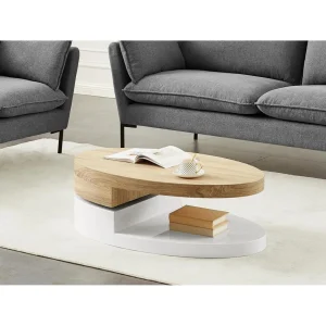 Vente-unique Table Basse Avec Plateau Pivotant – MDF – Naturel Et Blanc – VITALY 9