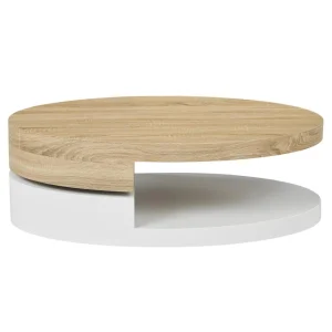 Vente-unique Table Basse Avec Plateau Pivotant – MDF – Naturel Et Blanc – VITALY 13