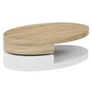 Vente-unique Table Basse Avec Plateau Pivotant – MDF – Naturel Et Blanc – VITALY 15