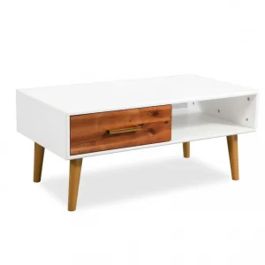 Chunhelife Table Basse Bois D’acacia Massif 90 X 50 X 40 Cm 11