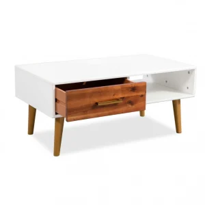 Chunhelife Table Basse Bois D’acacia Massif 90 X 50 X 40 Cm 13