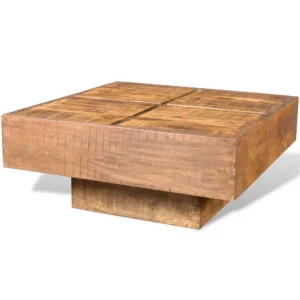 SANS MARQUE Table Basse Bois De Manguier Carrée Marron – Brun 15