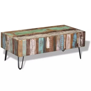 SANS MARQUE Table Basse Bois Massif De Récupération 100x50x38 Cm – Multicolore 13