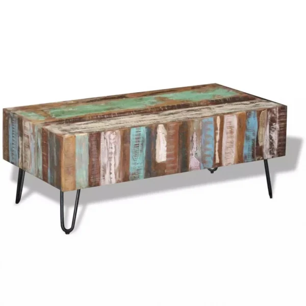 SANS MARQUE Table Basse Bois Massif De Récupération 100x50x38 Cm – Multicolore 5