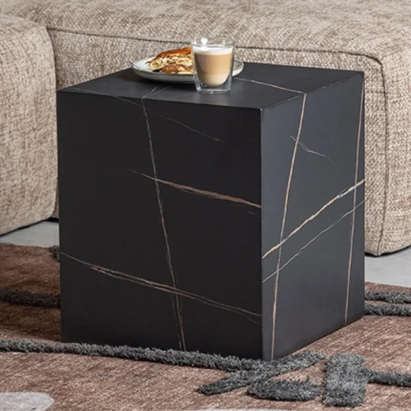 MES Table Basse Carrée 40×45 Cm Noir Marbré 1