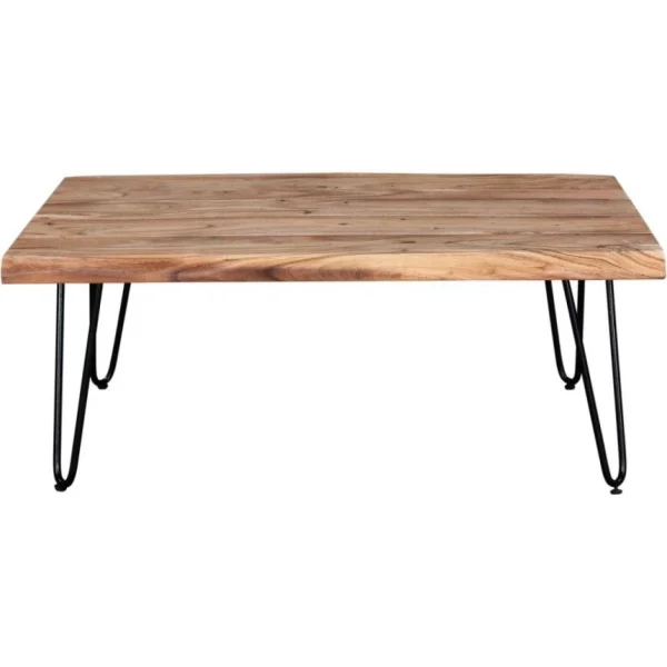 MES Table Basse En Bois Vegage 100cm Beige & Noir 3