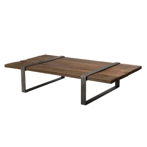 MACABANE Table Basse MATHIS Multi-Planches Bois Massif Cerclée Métal 10