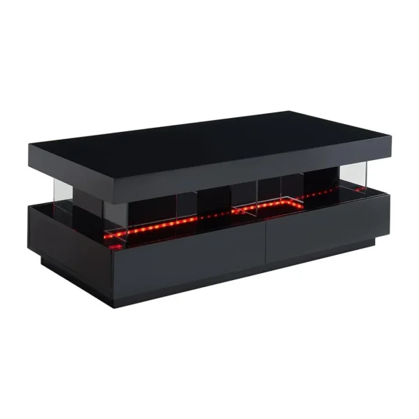 Vente-unique Table Basse – MDF Laqué – LEDs – 2 Tiroirs & 2 Niches – Noir – FABIO … 1