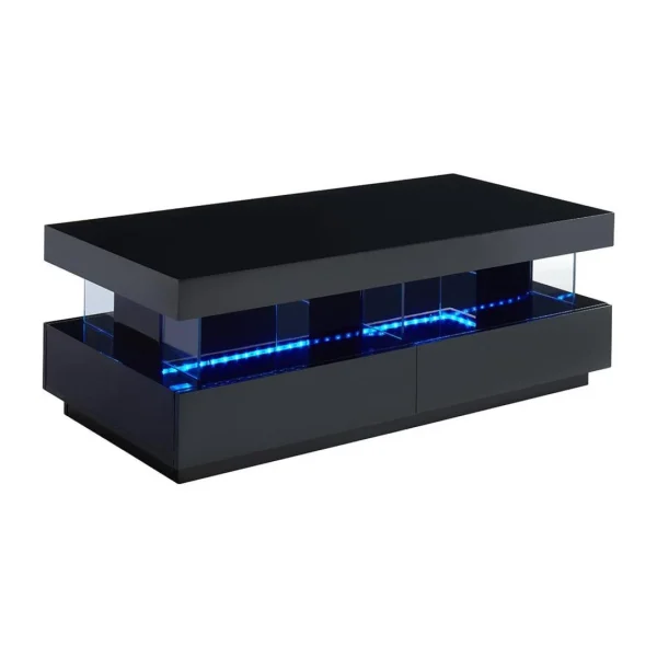 Vente-unique Table Basse – MDF Laqué – LEDs – 2 Tiroirs & 2 Niches – Noir – FABIO … 4