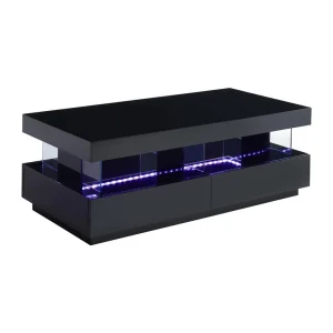 Vente-unique Table Basse – MDF Laqué – LEDs – 2 Tiroirs & 2 Niches – Noir – FABIO … 13