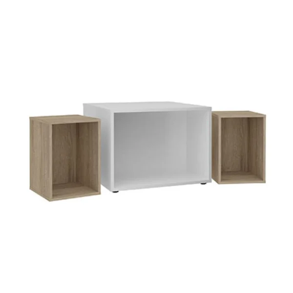 MES Table Basse Modulable 71,5×67,5×50 Cm Blanc Et Chêne 1