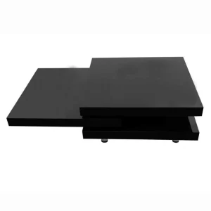 SANS MARQUE Table Basse Noir Laqué Carrée Pivotante 3 Plateaux – Noir 9