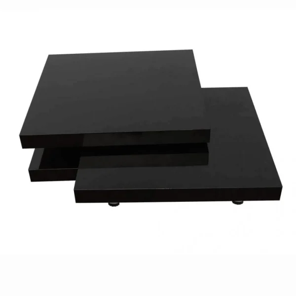 SANS MARQUE Table Basse Noir Laqué Carrée Pivotante 3 Plateaux – Noir 5