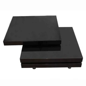 SANS MARQUE Table Basse Noir Laqué Carrée Pivotante 3 Plateaux – Noir 15