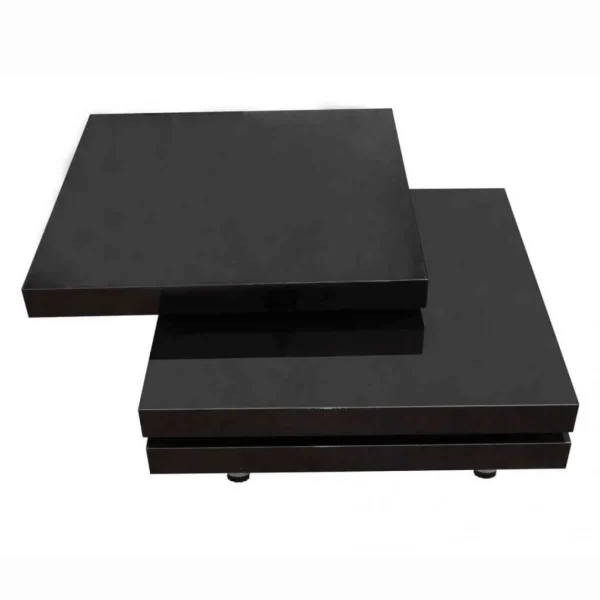 SANS MARQUE Table Basse Noir Laqué Carrée Pivotante 3 Plateaux – Noir 6