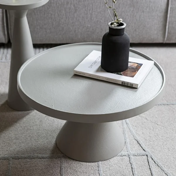 MES Table Basse Ronde 60x60x33 Cm En Aluminium Gris Clair – FLOSS 1