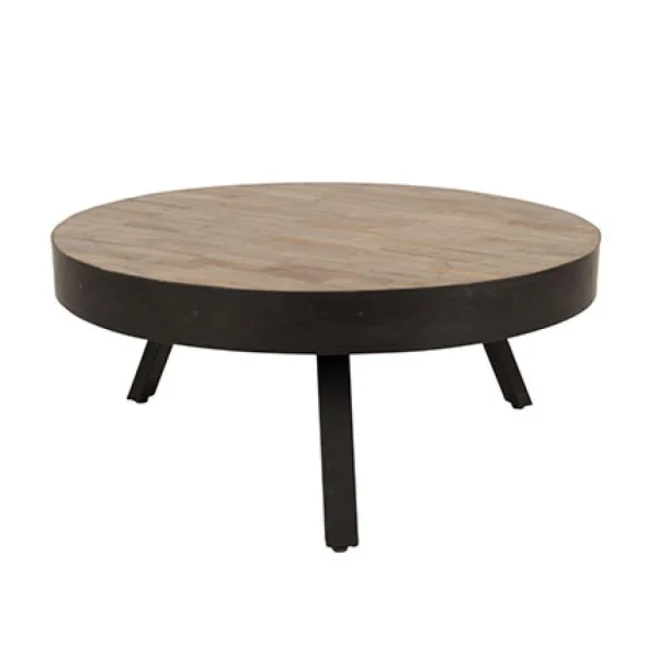 MES Table Basse Ronde 74 Cm En Teck Recyclé Naturel Et Métal Noir 1