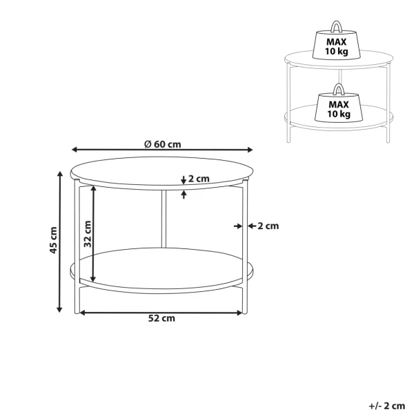 Beliani Table Basse Ronde Effet Marbre Blanc Et Doré REVA 3