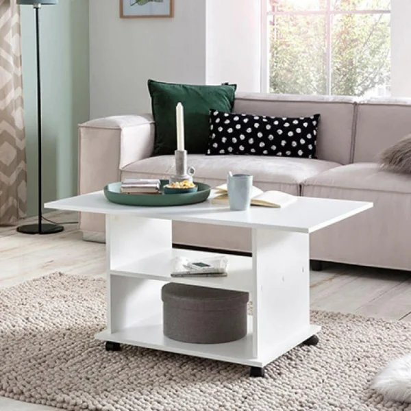 MES Table Basse Sur Roulettes 95x55x51 Cm Blanc – BRIVAEL 1