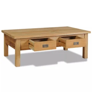 SANS MARQUE Table Basse Teck Massif 100 X 60 X 35 Cm – Brun 11