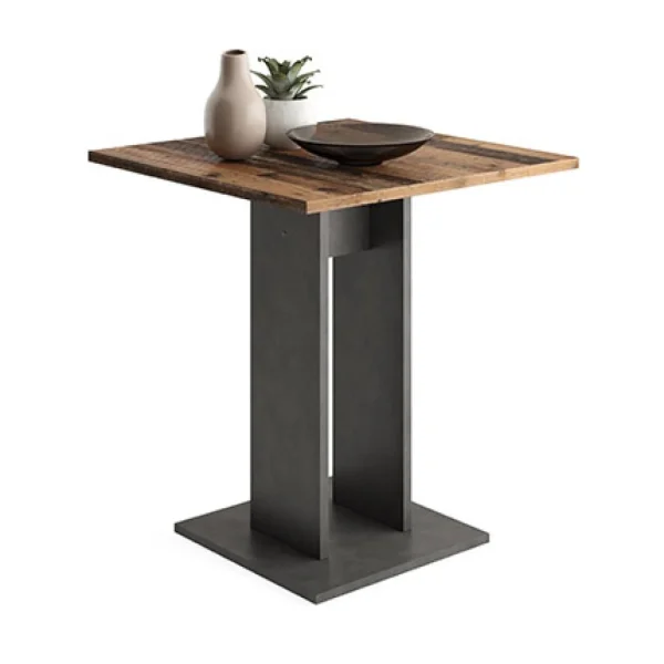 MES Table Bistrot Carrée 70×77,5 Cm Anthracite Et Marron 1