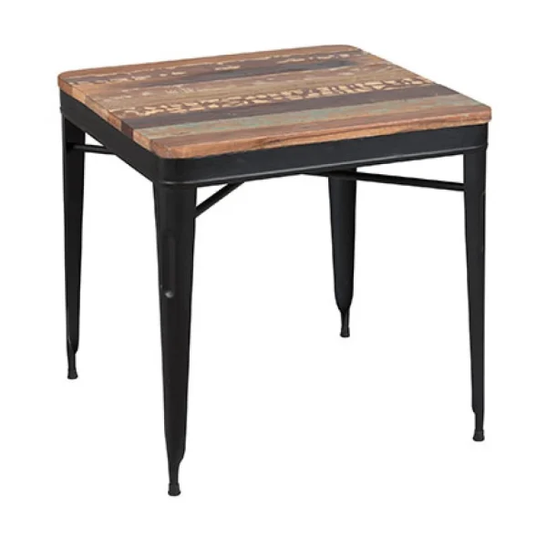 MES Table Carrée 77 Cm En Bois Recyclé Marron Et Acier Noir 1