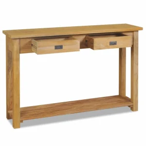 SANS MARQUE Table Console Teck Massif 120 X 30 X 80 Cm – Brun 11