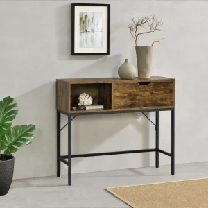 Table Console Tranemo 92 X 30 X 80 Cm Effet Bois Foncé Noir [en.casa] 9