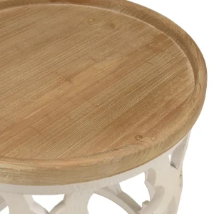 MACABANE Table D’appoint 50x50cm Plateau Naturel Pieds Blancs VICTOIRE 18