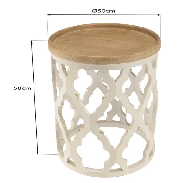 MACABANE Table D’appoint 50x50cm Plateau Naturel Pieds Blancs VICTOIRE 9