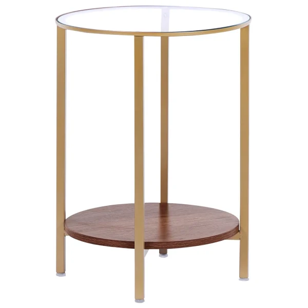 Beliani Table D’appoint Au Plateau De Verre Et étagère Bois Sombre LIBBY 1