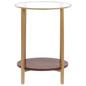 Beliani Table D’appoint Au Plateau De Verre Et étagère Bois Sombre LIBBY 11