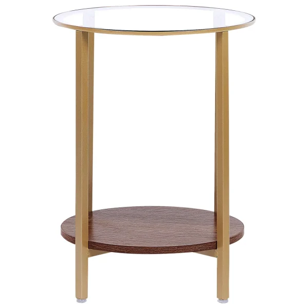 Beliani Table D’appoint Au Plateau De Verre Et étagère Bois Sombre LIBBY 4